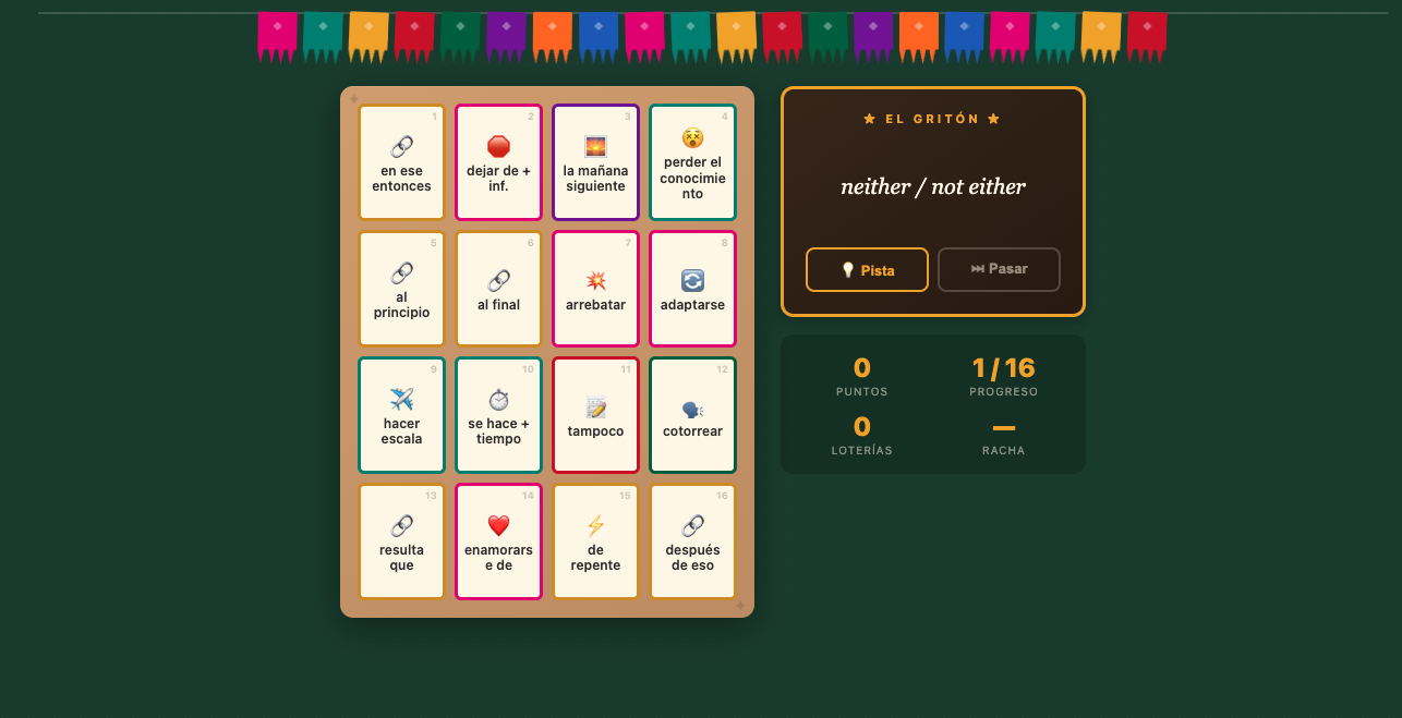 Lotería de Español game board