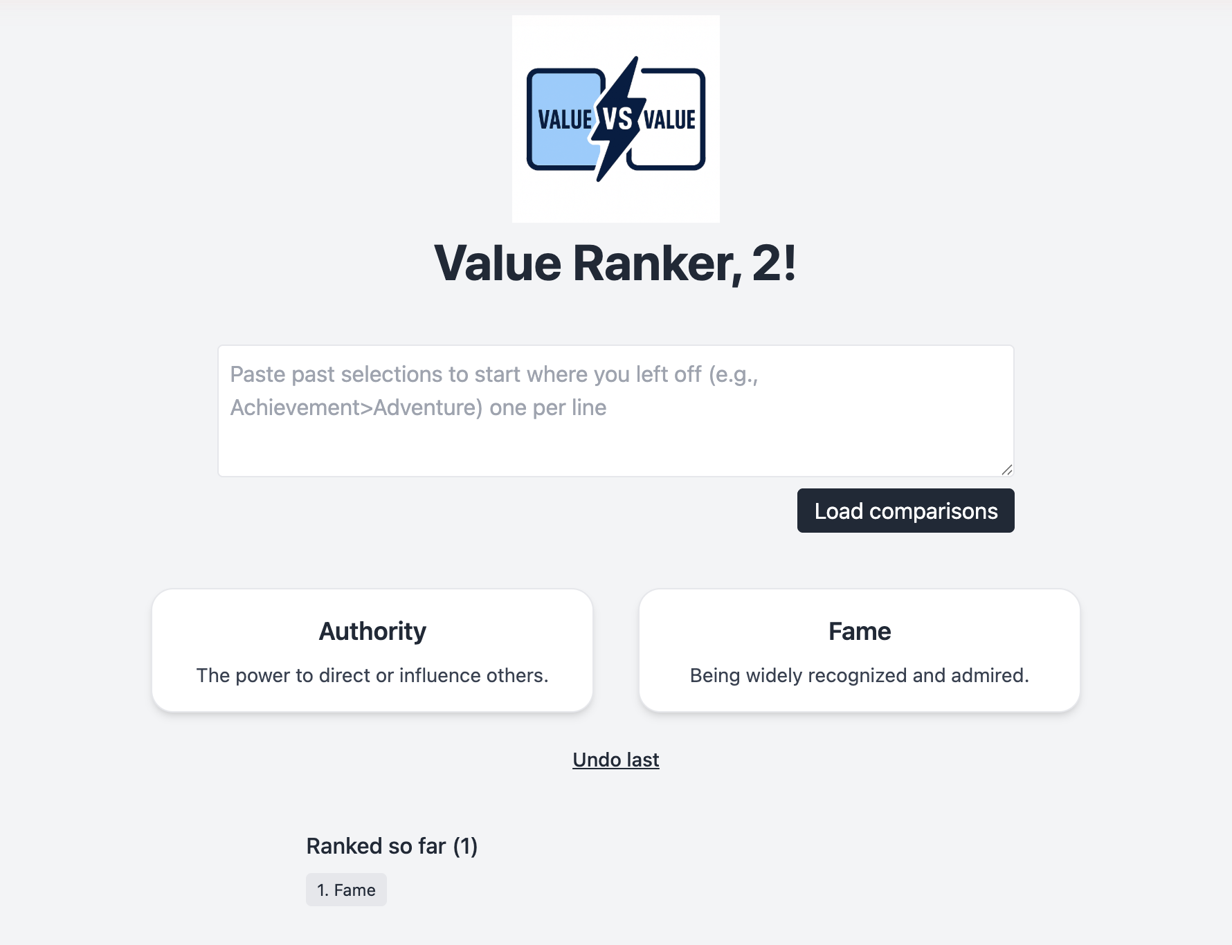 Value Ranker interface